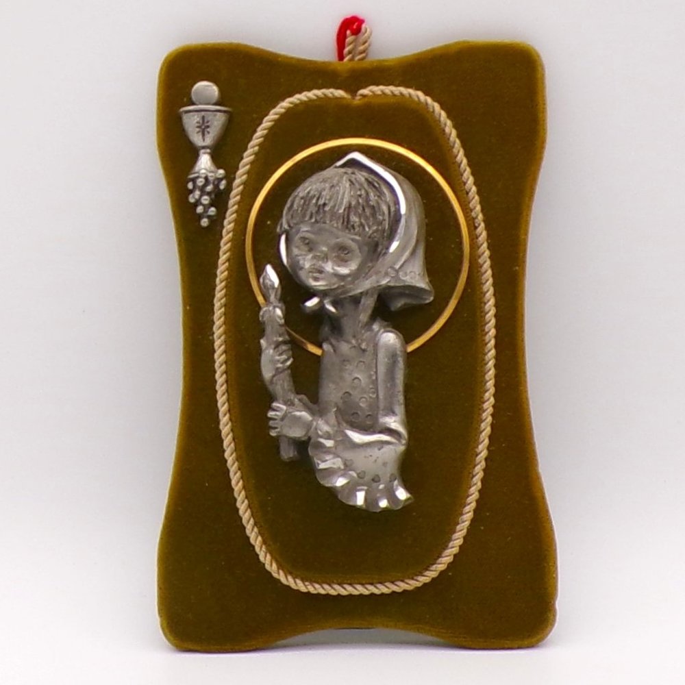 Vintage First Communion Pewter Plaque - Made in Italy